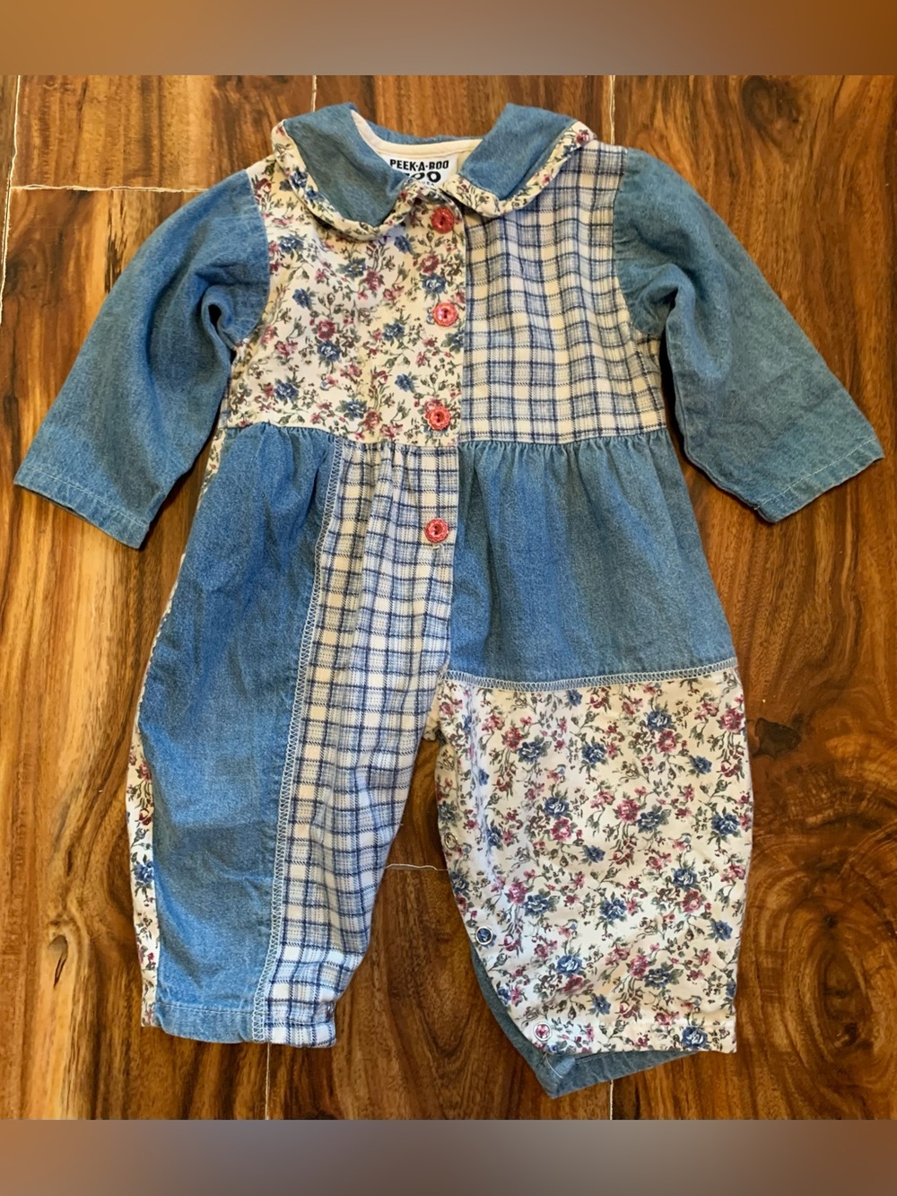 Peek-a-Boo Patchwork Denim Floral 18M Romper Baby Girls 3979